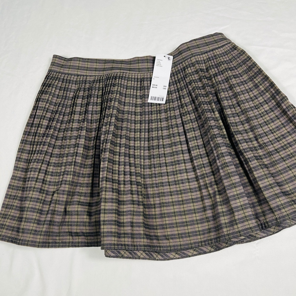 Urban Outfitters BDG Pennie Plaid Pleated Mini‎ Skirt Tan Large NWT OB1799692
